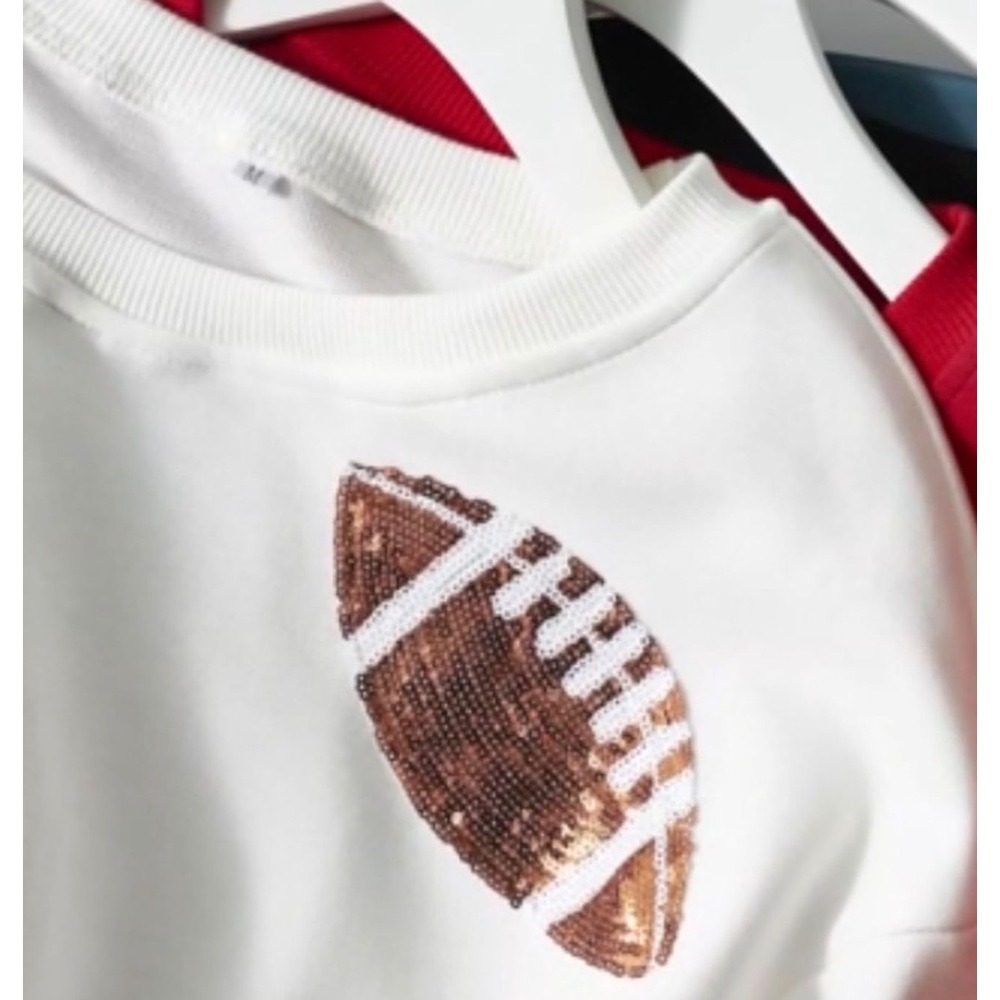 Football Sequin Sweatshirt Womens XL Oversized Gameday Crewneck White - Picture 4 of 7